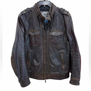 Vince Camuto Distressed Dark Brown Leather Jacket Size Medium